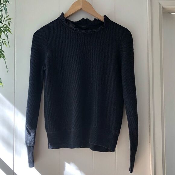 J.Crew Ruffle Neck Pullover Sweater Grey XS - Picture 2 of 8